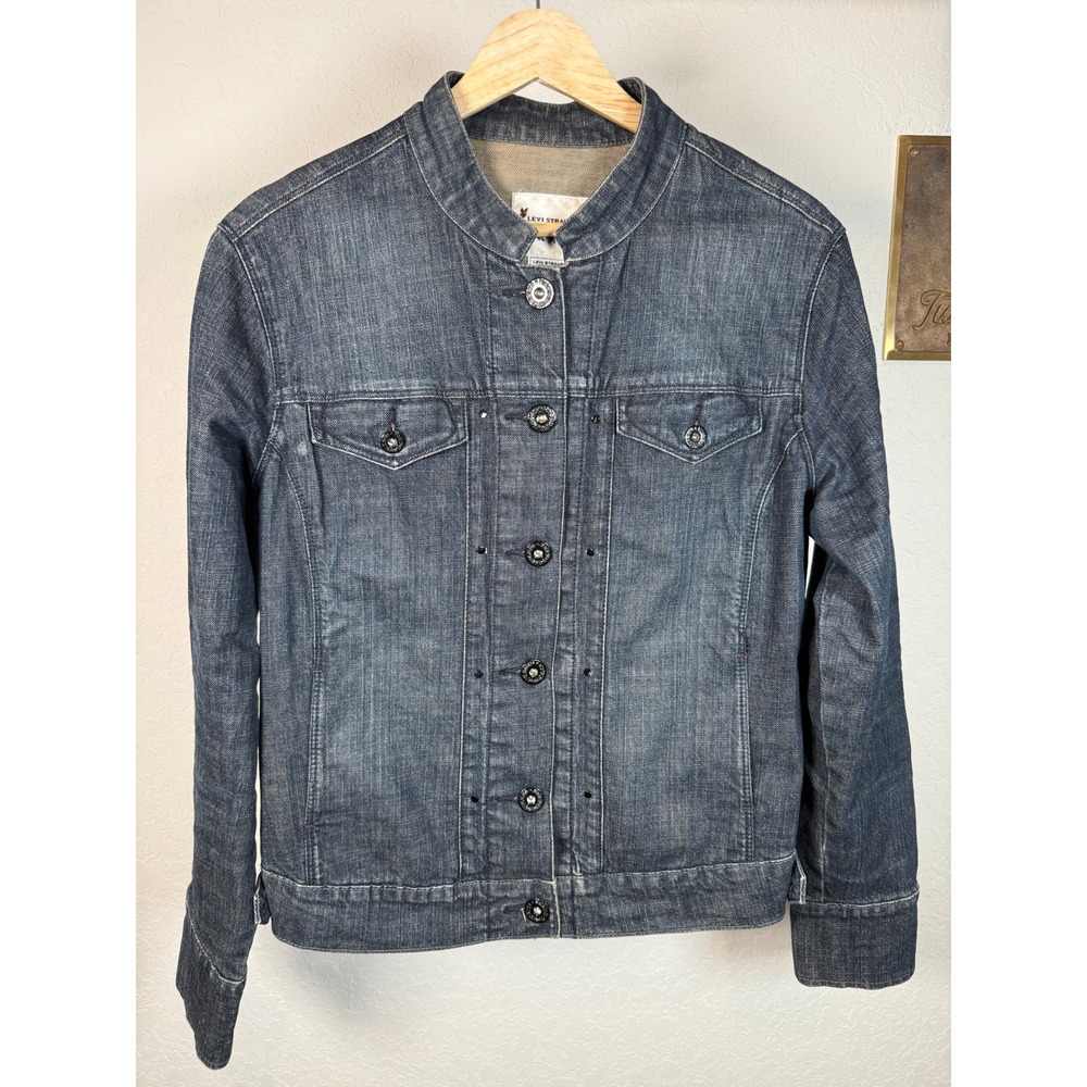 Levi Strauss Signature Women's Dark Wash Denim Jacket Button Front Collared L